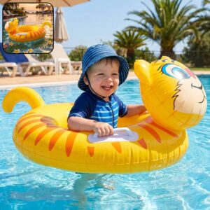 Kids Inflatable Tiger Swim Ring Pool Float with Handle Grip – 1 Pc
