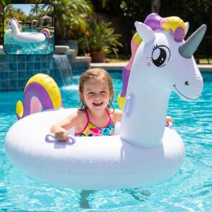 Kids Inflatable Unicorn Swim Ring Pool Float with Safety Handles – 1 Pc