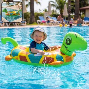 Kids Inflatable Turtle Swim Ring Pool Float with Handle Grip – 1 Pc