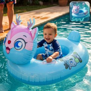 Kids Inflatable Cartoon Animal Swim Ring Pool Float with Safety Handle – 1 Pc