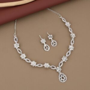 Elegant Silver-Toned American Diamond Jewellery Set