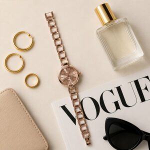 Rose Gold Round Dial Bracelet Watch for Women Elegant Daily Wear Wrist Watch