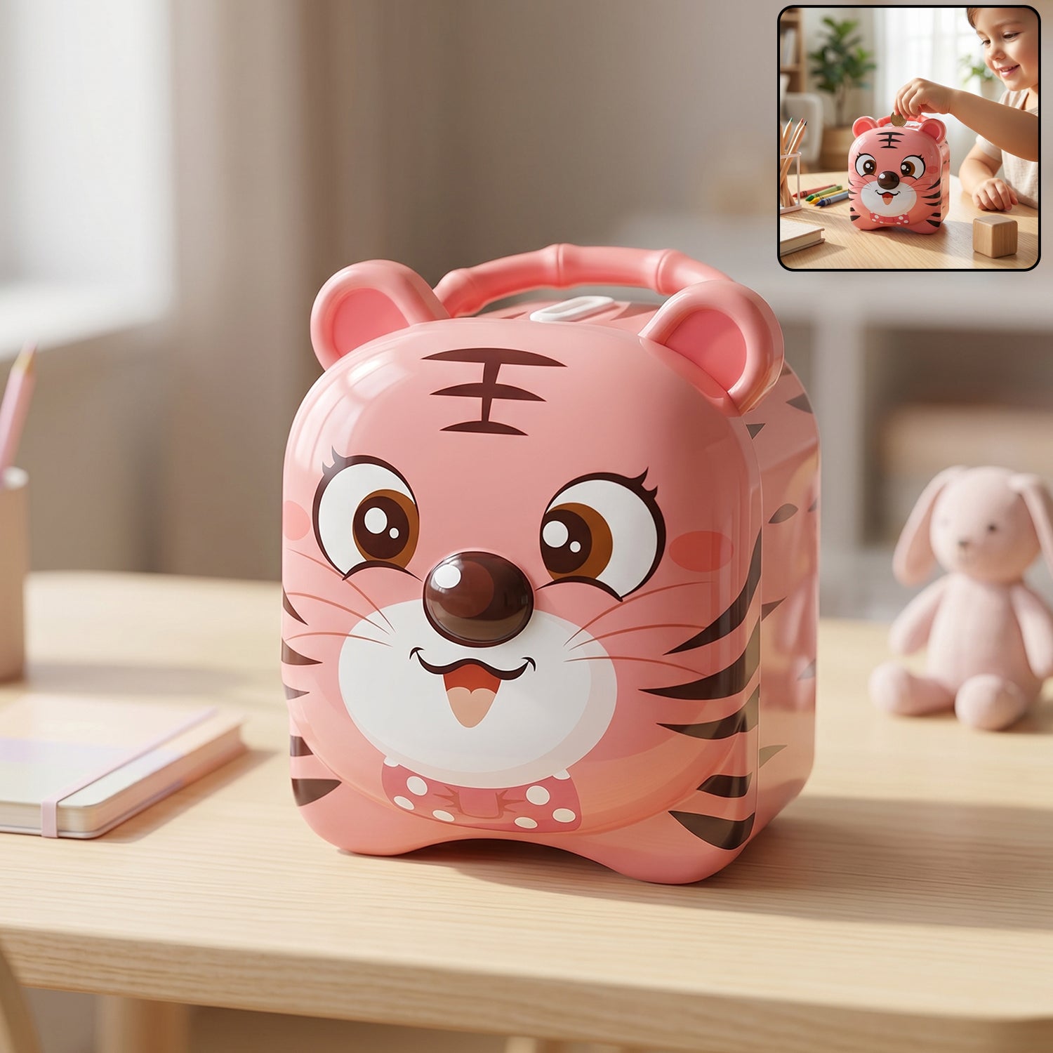 Cute Design Metal Piggy Bank with Lock and Key (1 Pc, Mix Design)
