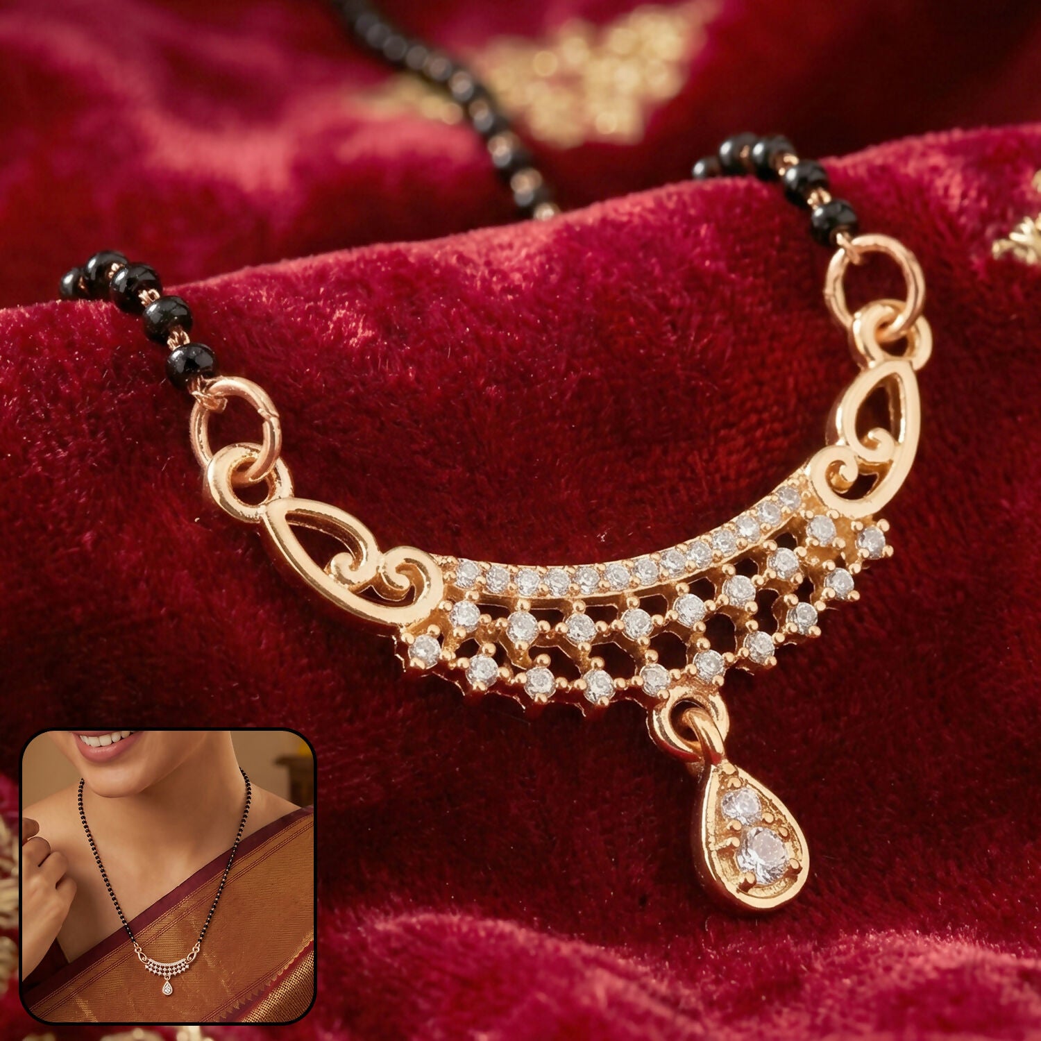 Premium Drop Pendant Mangalsutra with Fine Stone Setting