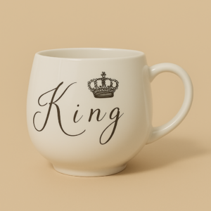 Elegant White Ceramic "King" Printed Mug with Crown Design