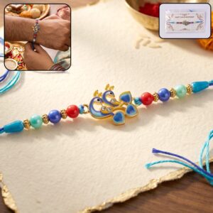 Twin Peacock Golden Enamel Designer Rakhi