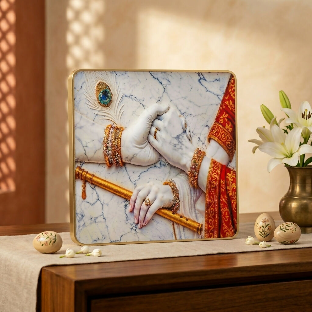 3D Radha Krishna Crystal Wall Art Decorative Frame (12x12 Inch)