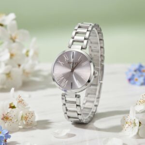 Minimal Silver Dial Elegant Women’s Analog Bracelet Watch with Sophisticated Premium Metallic Strap