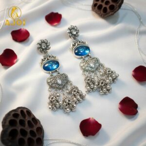 Oxidized Earrings with Intricate Filigree Work and Multi-Drop