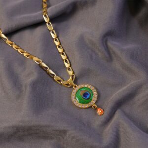 Peacock Feather Stone Pendant Gold Chain Necklace