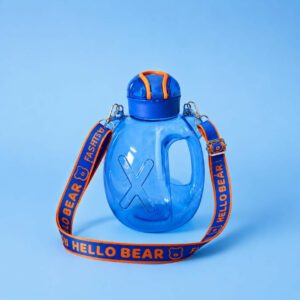 Blue 1200 ML Kids Bear Water Bottle with Straw & Adjustable Sling Strap