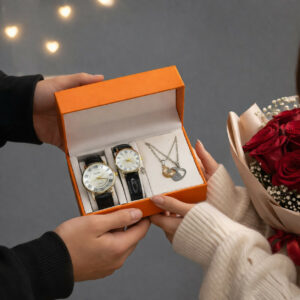 Couple Watch Set with Necklace Gift Box Luxury Combo
