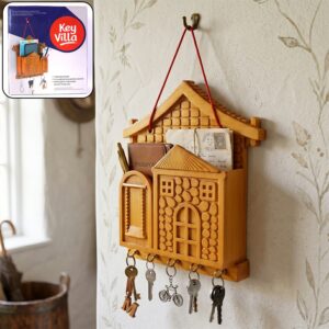 Key Holder with Key Villa – Wooden Organizer with Hooks & Storage for Keys & Small Accessories
