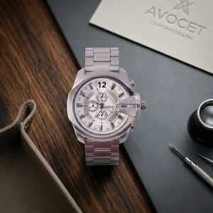 Premium Silver Analog Chronograph Style Wrist Watch for Men