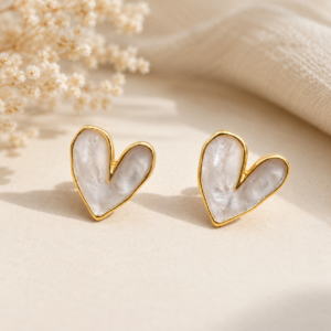 Elegant Pearl Heart Stud Earrings for Women Gold-Toned Minimal Earrings.