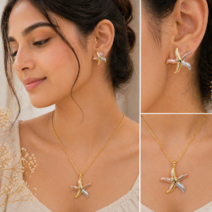 Women Anti Tarnish Gold Plated Bow Necklace Set with Earrings | Premium Waterproof Korean Jewellery