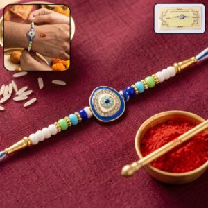 Evil Eye Round Kundan Diamond Rakhi