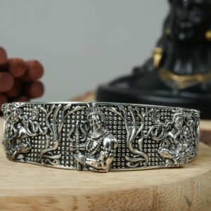 Silver-Tone Adjustable Lord Shiva Carved Metal Bracelet – Unisex Spiritual Cuff