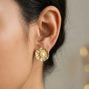 Elegant Gold Flower Pearl Stud Earrings for Women Minimal Designer Jewelry