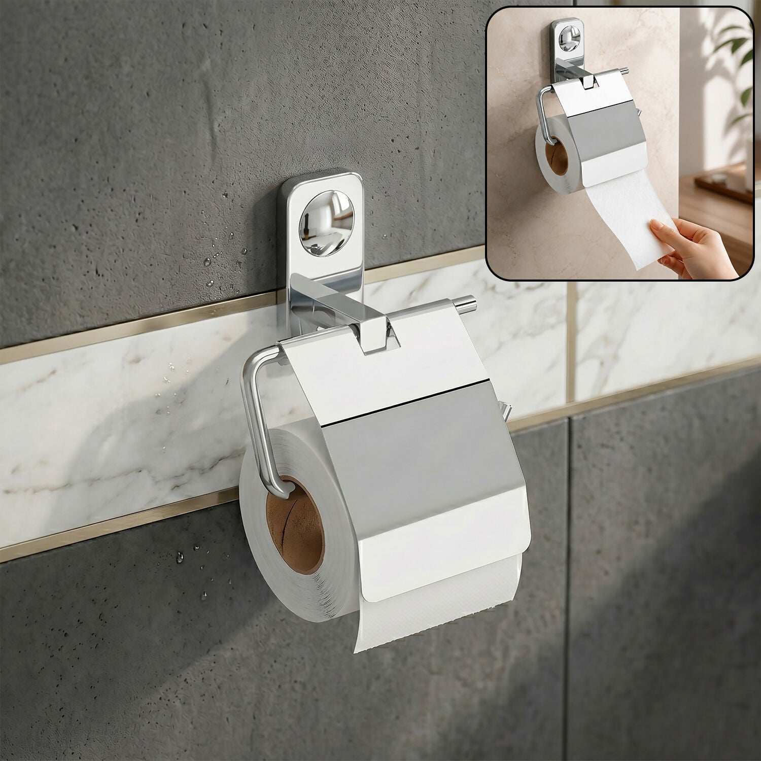 Premium Stainless Steel Wall Mounted Toilet Paper Holder with Cover