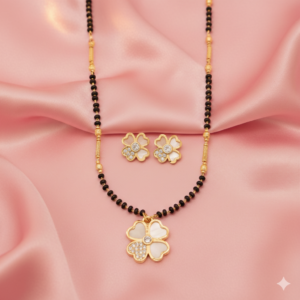 Gold Plated AD Floral Mangalsutra and Earring Set for women