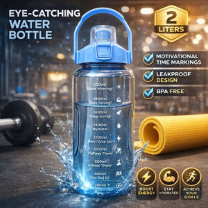 2-Litre Motivational Water Bottle with Time Marker & Straw | 2000ml Large Capacity BPA-Free Sports Bottle | Leak-Proof Gym Bottle for Fitness, Workout & Outdoor Activities