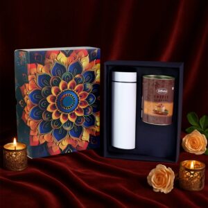 Effete Coffee Almonds Gift Hamper, Golden With Bottle (2 Pc Set), Mix Color