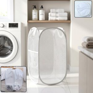 Foldable Laundry Basket Fabric Mesh Clothes Hamper Bag (1 Pc,33x33x54cm)