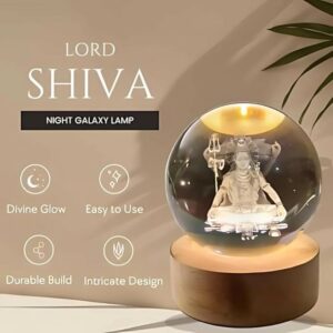 Premium 3D Lord Shiva Crystal Ball LED Night Lamp with Wooden Base