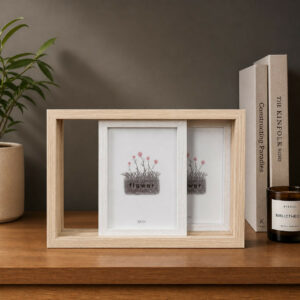 Wooden Double Photo Frame 5x7 Sliding Horizontal Display Frame