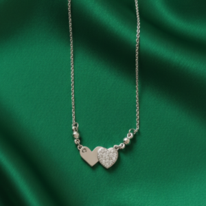 Silver plated Double Heart Pendant Necklace in Sterling For women and girls
