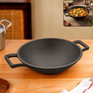Pre-Seasoned Cast Iron Kadai with Curved Handles (22cm)