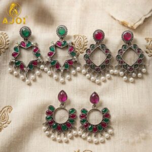 Traditional Kundan & Pearl Drop Earrings Set of 3
