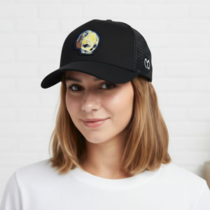 Premium Black Breathable Mesh Cap with Embroidered Vincent Patch Stylish Fashion Adjustable Cap for Men & Women