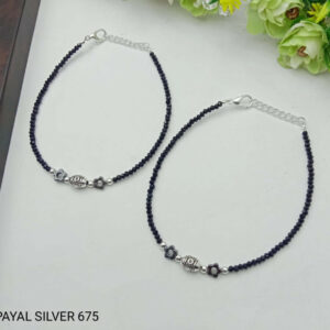 Floral & Filigree Black Beaded Anklet Set