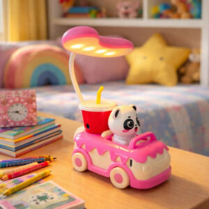 Pink Cute Panda Car LED Desk Lamp with Pen Holder Kids Study Table Light