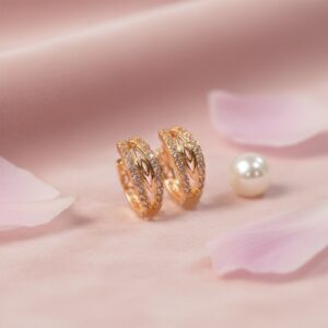 Elegant Gold-Tone CZ Studded Oval Hoop Earrings for Women & Girls