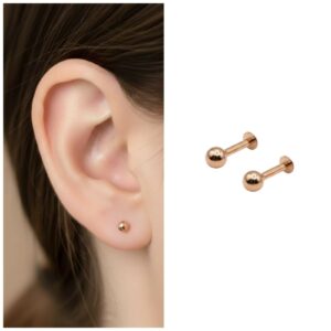 Rose Gold plaated Labret Stud Earrings Flat Back Piercing for women and girls Combo Pack of 2