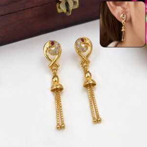 Modern Gold Finish Twisted Pattern Chain Drop Earrings for Women (1 Pair)
