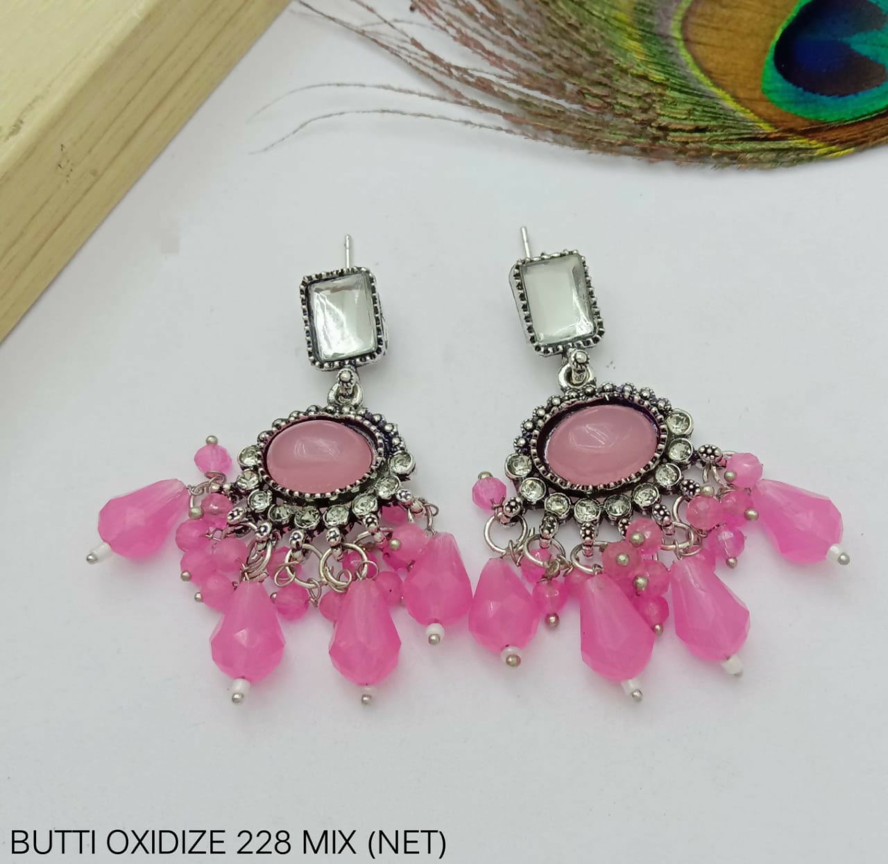 Baby Pink Stone Antique Finish German Earrings