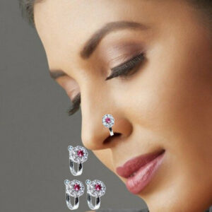 Rose Gold Pink/White CZ Floral Non-Pierced Clip-On Nose Pin Combo Pack of 3