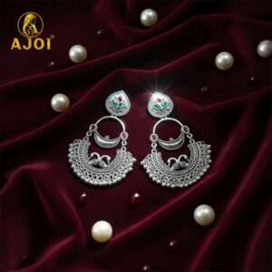 Vintage Peacock Inspired Oxidised Silver Earrings for Woman And Girls.