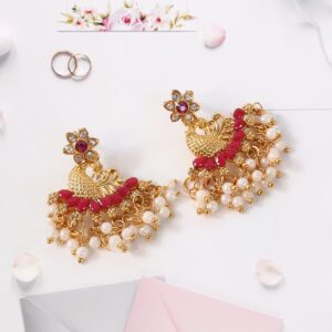 Pearls Pink Dangle Ethnic Earrings