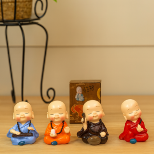 Decorative Mini Monk Figurines Set of 4 Colorful Laughing Buddha Monk Statues