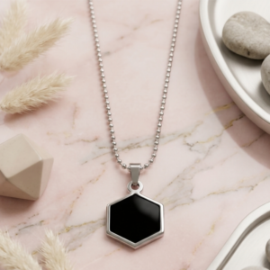 Elegant Black Onyx Hexagon Pendant Necklace Minimalist Chain Jewelry