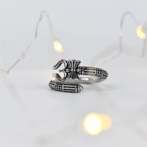 Adjustable Trending Mahakal Shiva Trishul Damroo Designer Bahubali Cuff Finger Ring