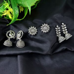 Women's Silver Plated Oxidized Combo Of 3 Jumka Dangled Earring