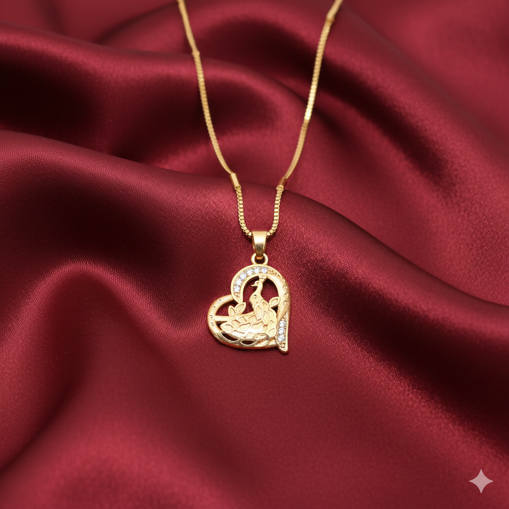 Gold-Plated Heart & Peacock Pendant Necklace For women and girls