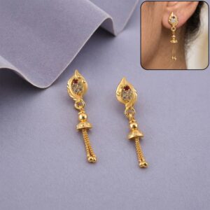 Traditional Gold Plated Casting Chain Drop Earrings for Women Ethnic Wear