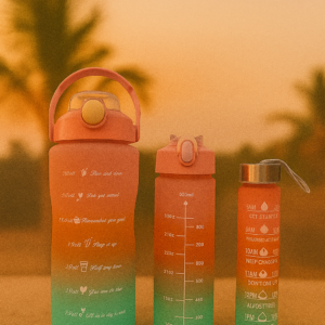 GlowSip Coral Gradient Water Bottle Set – 3-Pack (300ml–1L)